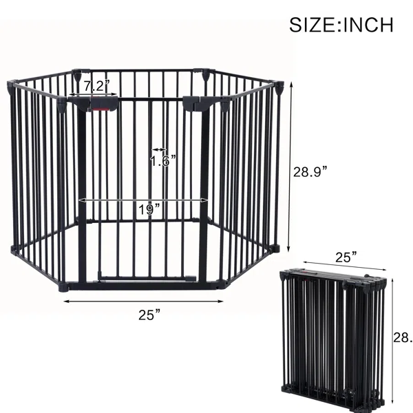 150" Metal Gate For House. 6 Panels Configurable Play Yard Fence Stairs, Fireplace, Christmas Tree. Adjustable Gate. House Fireplace - Image 3