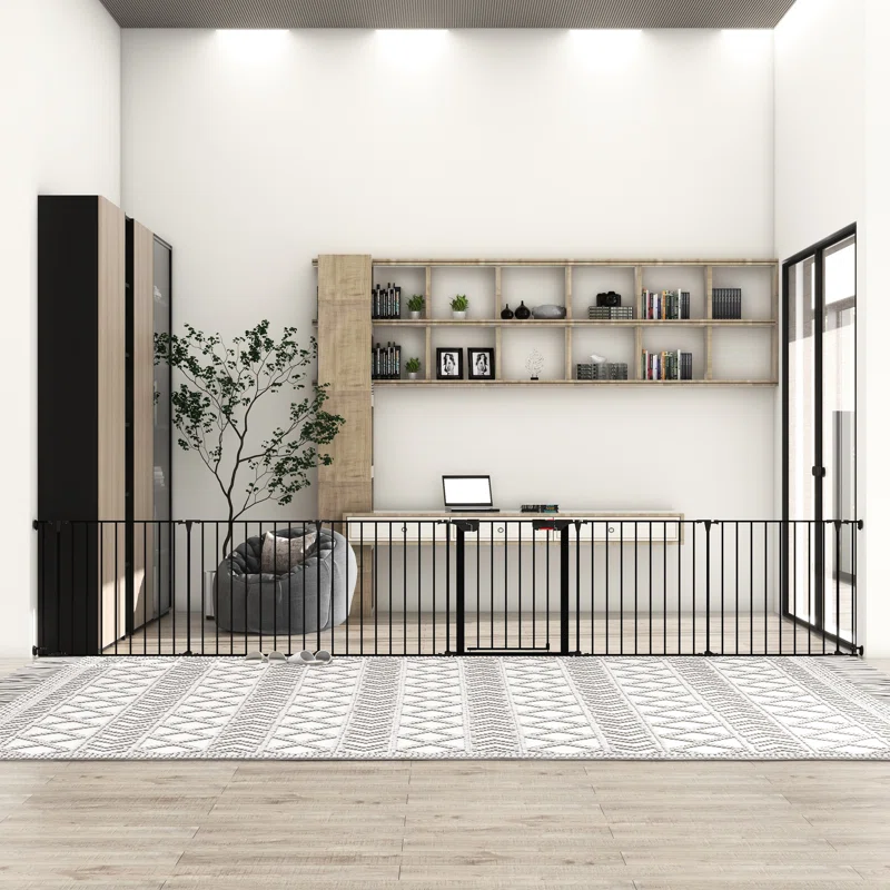150" Metal Gate For House. 6 Panels Configurable Play Yard Fence Stairs, Fireplace, Christmas Tree. Adjustable Gate. House Fireplace
