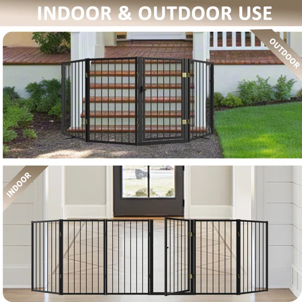 Freestanding Metal Dog Gate with Walk-Through Door, Foldable Extra-Wide Pet Fence for Doorways, Stairs & Yard, 6 Panels, 120-in W x 32-in H - Image 3