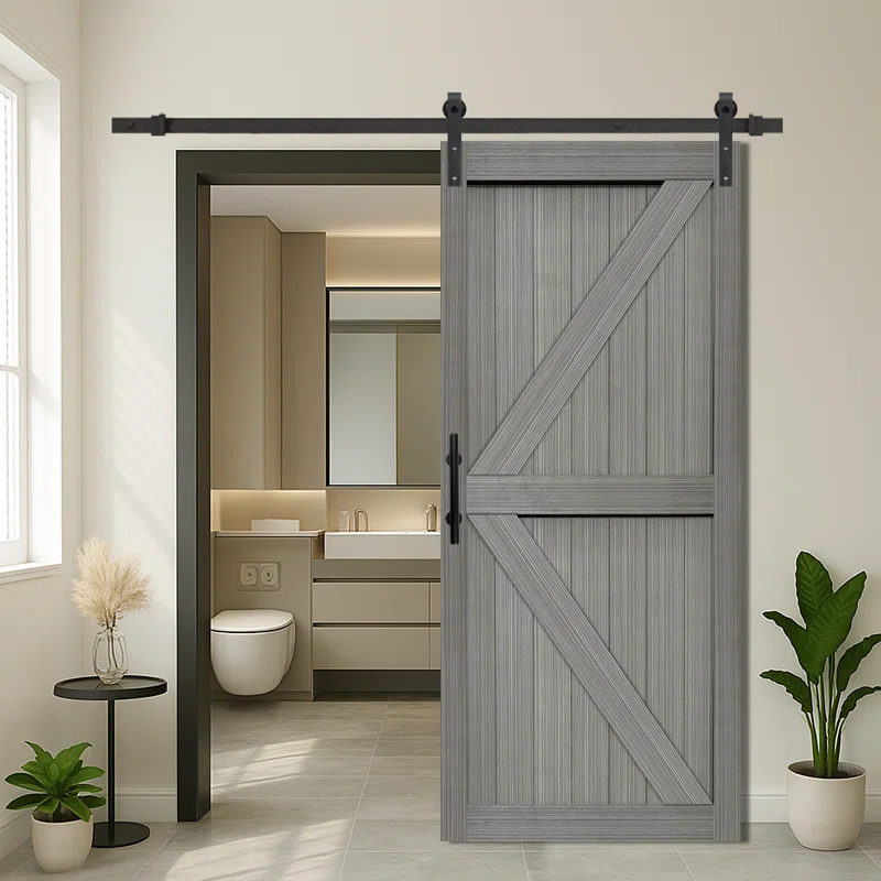 MDF Barn Door Easy Assembly -Solid Slab Covered with Water-Proof PVC Surface with Hardware Kit - Image 2
