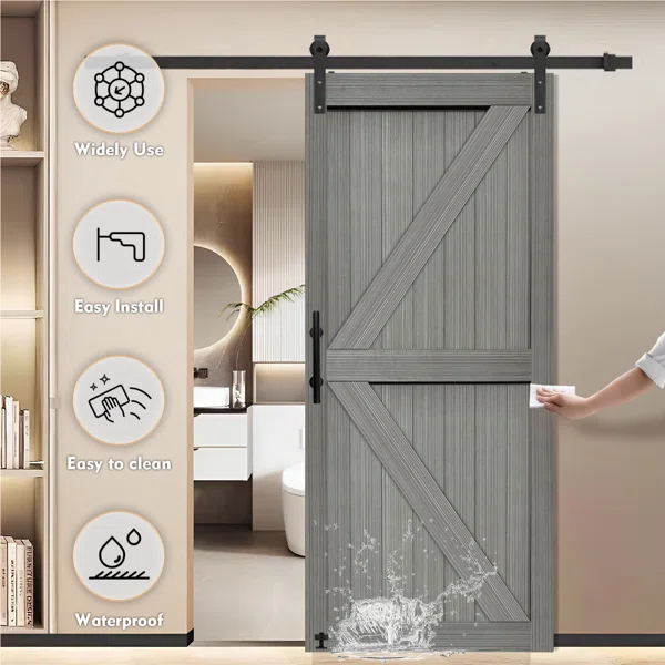 MDF Barn Door Easy Assembly -Solid Slab Covered with Water-Proof PVC Surface with Hardware Kit - Image 4
