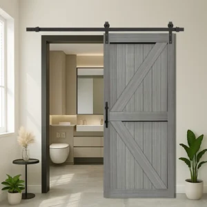 MDF Barn Door Easy Assembly -Solid Slab Covered with Water-Proof PVC Surface with Hardware Kit