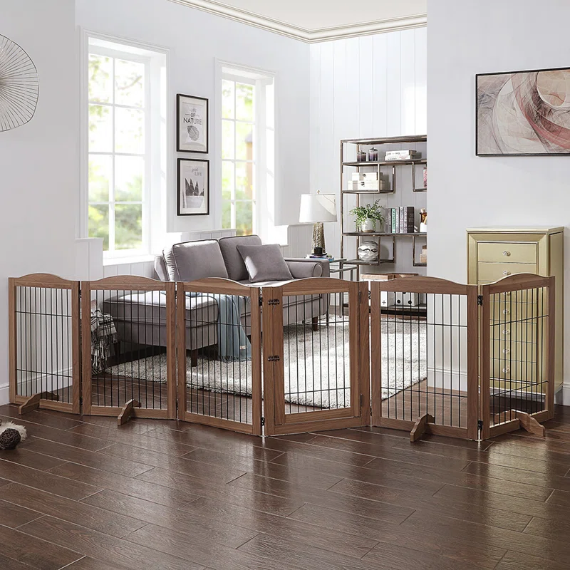 Neema 132" Extra Wide Dog Gate and Pet Playpen, Free Standing Tall Dog Fence with Walk Through Door, Dog Barriers for Home, Use as Indoor Dogs Cats Pen, Rabbit Pen, Baby Gate